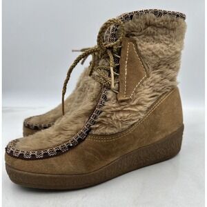 Vintage Snowland Boots Womens Sz 6 Winter Fleece Sherpa Lined Suede Wedge